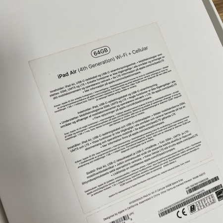 Tablet Apple iPad Air 4/ 10.9"/ A2072/ 64GB/ WiFi + Cellular/ 2020/ Space Gray/ 2360x1640/ Bateria 100%/ Klasa A + BOX