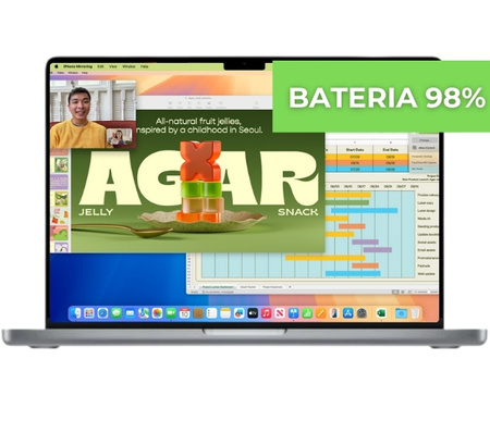 Apple MacBook Pro 14/ A2442/ 2021/ M1 Pro (8CPU / 14GPU)/ 16GB RAM/ 512GB SSD/ Space Gray/ Bateria 98%/ Klasa A