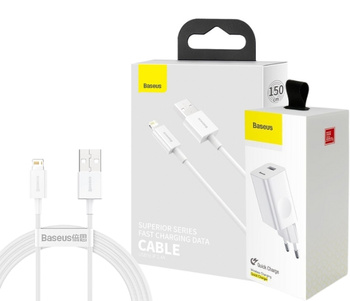 NOWY Kabel + Ładowarka 24W Baseus do iPhone/iPad/ USB > Lightning/ Szybka!/ Biały/ 1m